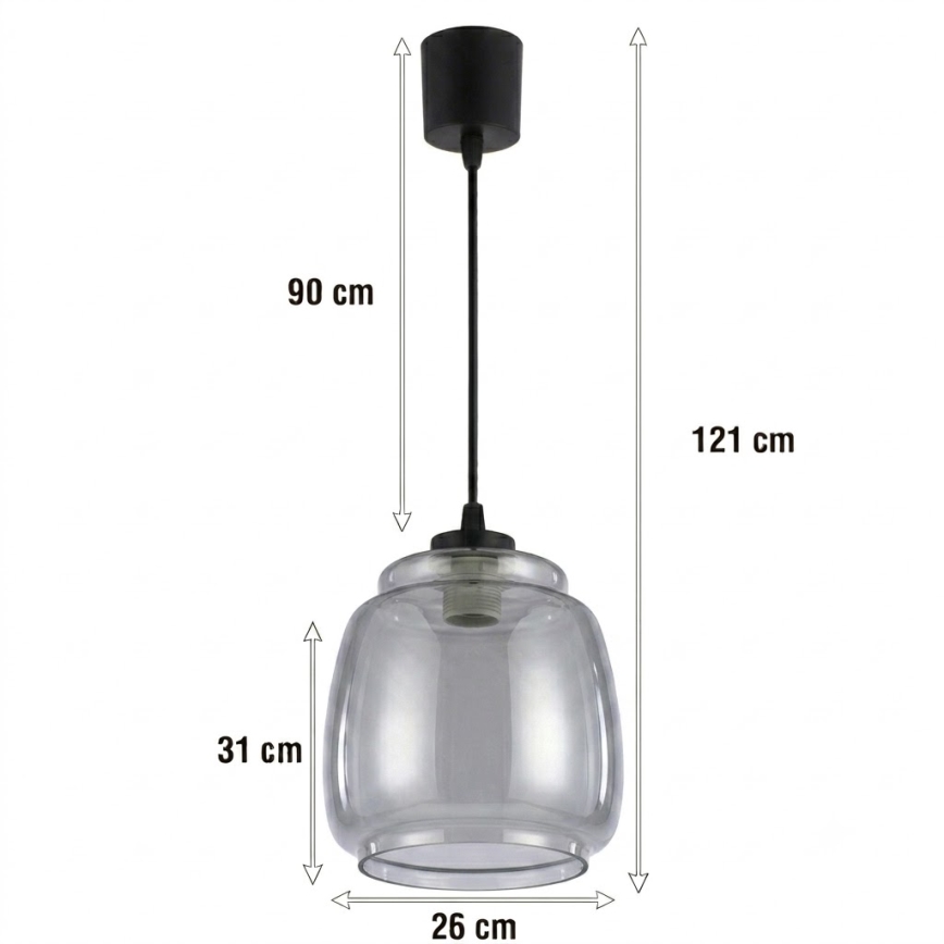 Brilagi - Κρεμαστό φωτιστικό LED σε καλώδιο RETRO GLASS 1xE27/60W/230V Ø 26 εκ. μαύρο/καπνιστό γκρι