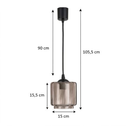 Brilagi - LED κρεμαστό φωτιστικό με καλώδιο RETRO GLASS 1xE27/60W/230V διάμ. 15 cm μαύρο/καπνιστό μπεζ