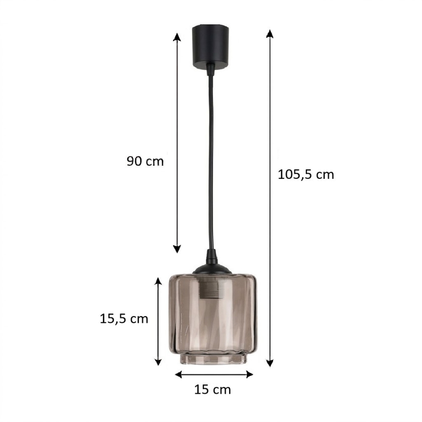 Brilagi - LED κρεμαστό φωτιστικό με καλώδιο RETRO GLASS 1xE27/60W/230V διάμ. 15 cm μαύρο/καπνιστό μπεζ