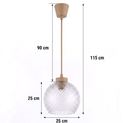 Brilagi - Κρεμαστό φωτιστικό LED με καλώδιο RETRO GLASS 1xE27/60W/230V Ø 25 εκ. μπεζ/καπνιστό γκρι