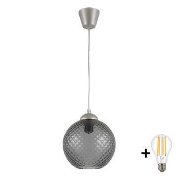 Brilagi - Κρεμαστό φωτιστικό LED με καλώδιο RETRO GLASS 1xE27/60W/230V pr. 18 cm ασημί/καπνιστό γκρι