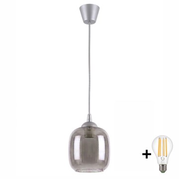 Brilagi - Κρεμαστό φωτιστικό LED με καλώδιο RETRO GLASS 1xE27/60W/230V Ø 14 cm ασημί/καπνιστό γκρι