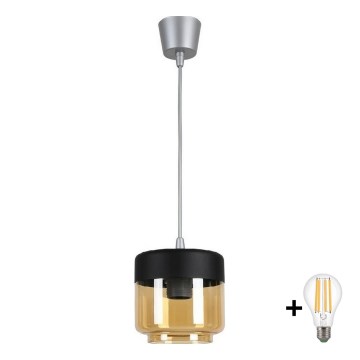 Brilagi - Κρεμαστό φωτιστικό LED με καλώδιο RETRO GLASS 1xE27/60W/230V Ø 14 cm ασημί/καπνιστό μπεζ/μαύρο