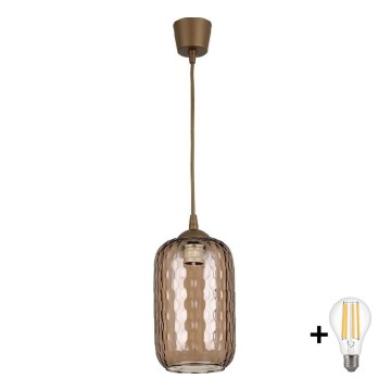 Brilagi - Κρεμαστό φωτιστικό LED με καλώδιο RETRO GLASS 1xE27/60W/230V Ø 14 cm καφέ//καπνιστό καφέ