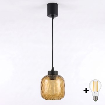 Brilagi - Κρεμαστό φωτιστικό LED με καλώδιο RETRO GLASS 1xE27/60W/230V Ø 14 cm μαύρο/καπνιστό καφέ