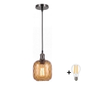 BRILAGI - Κρεμαστό φωτιστικό LED με καλώδιο RETRO GLASS 1xE27/60W/230V Ø 14 cm μαύρο/καπνιστό καφέ