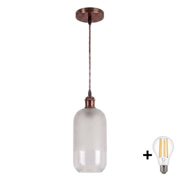 Brilagi - Κρεμαστό φωτιστικό LED με καλώδιο RETRO GLASS 1xE27/60W/230V Ø 14 εκ. χάλκινο/λευκό