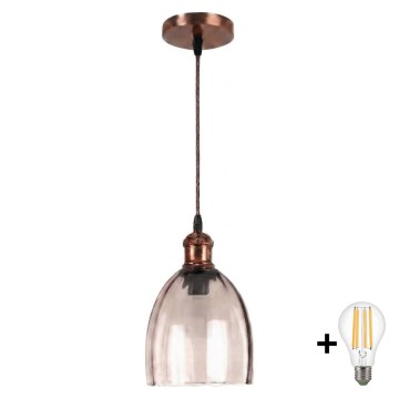 Brilagi - Κρεμαστό φωτιστικό LED με καλώδιο RETRO GLASS 1xE27/60W/230V Ø 17 εκ. χάλκινο/καπνιστό μπεζ