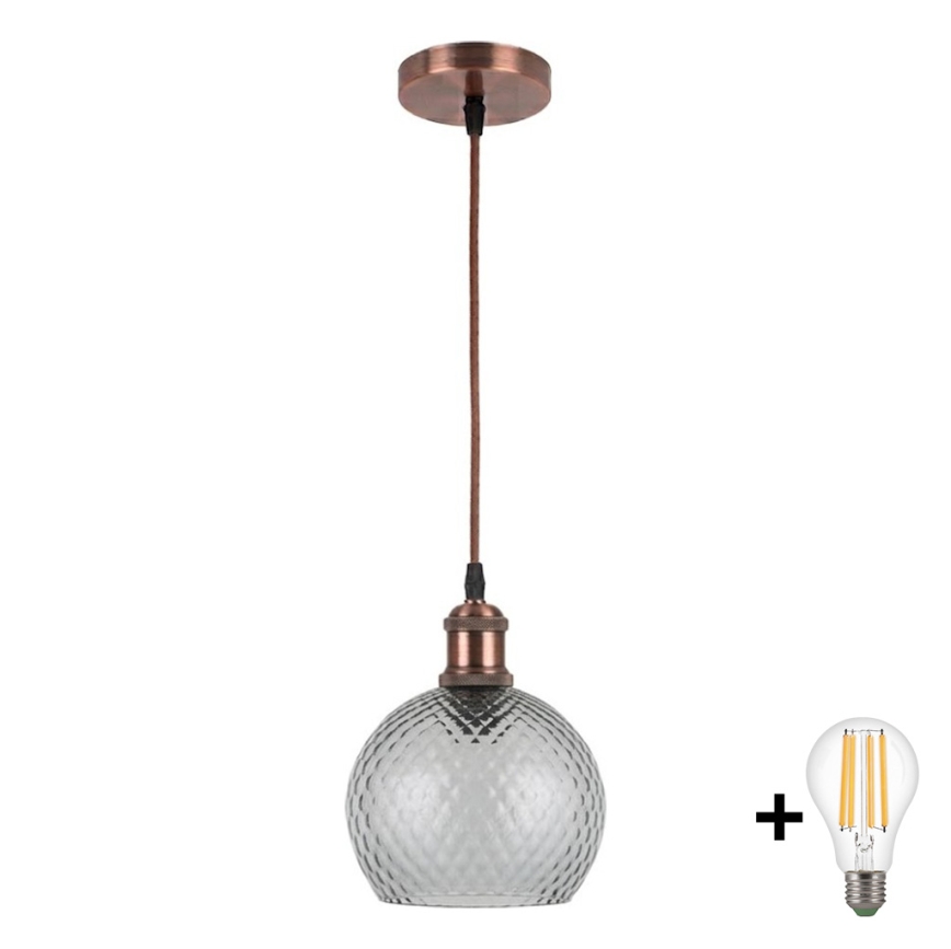 Brilagi - Κρεμαστό φωτιστικό LED με καλώδιο RETRO GLASS 1xE27/60W/230V Ø 18 cm λευκό/καπνιστό γκρι