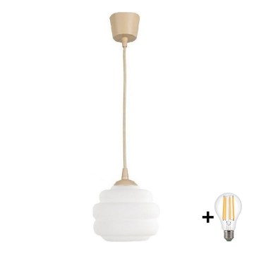 Brilagi - Κρεμαστό φωτιστικό LED με καλώδιο RETRO GLASS 1xE27/60W/230V Ø 20 cm μπεζ/λευκό