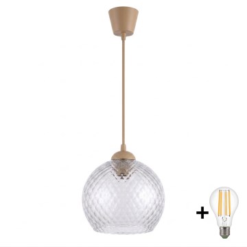 Brilagi - Κρεμαστό φωτιστικό LED με καλώδιο RETRO GLASS 1xE27/60W/230V Ø 25 εκ. μπεζ/καπνιστό γκρι