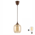 Brilagi - Κρεμαστό φωτιστικό LED με καλώδιο RETRO GLASS 1xE27/60W/230V διάμ. 14 cm καφέ/καπνιστό καφέ