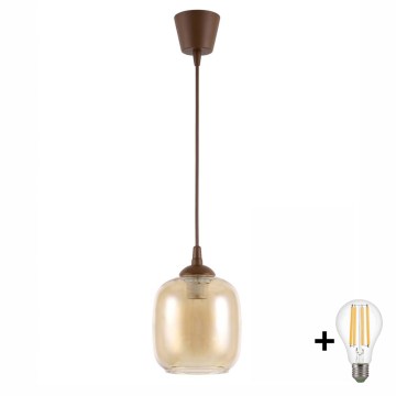 Brilagi - Κρεμαστό φωτιστικό LED με καλώδιο RETRO GLASS 1xE27/60W/230V διάμ. 14 cm καφέ/καπνιστό καφέ