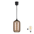 Brilagi - Κρεμαστό φωτιστικό LED με καλώδιο RETRO GLASS 1xE27/60W/230V διάμ. 14 εκ. μαύρο/καπνιστό καφέ