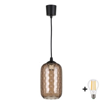 Brilagi - Κρεμαστό φωτιστικό LED με καλώδιο RETRO GLASS 1xE27/60W/230V διάμ. 14 εκ. μαύρο/καπνιστό καφέ