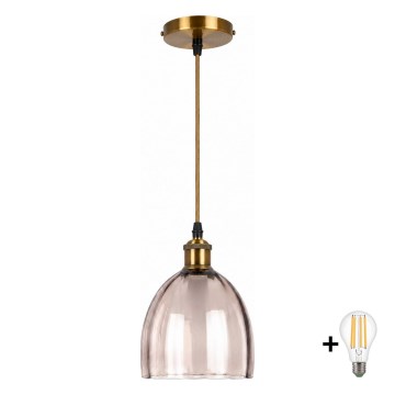 BRILAGI - Κρεμαστό φωτιστικό LED με καλώδιο RETRO GLASS 1xE27/60W/230V διάμ. 17 εκ. χρυσό/καπνιστό μπεζ