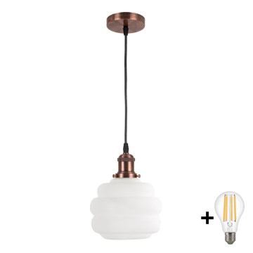 Brilagi - Κρεμαστό φωτιστικό LED με καλώδιο RETRO GLASS 1xE27/60W/230V διάμ. 20 cm χάλκινο/λευκό