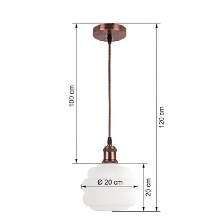 Brilagi - Κρεμαστό φωτιστικό LED με καλώδιο RETRO GLASS 1xE27/60W/230V διάμ. 20 cm χάλκινο/λευκό
