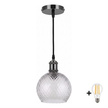 BRILAGI - Κρεμαστό φωτιστικό LED με καλώδιο RETRO GLASS 1xE27/60W/230V διάμ. 25 εκ. μαύρο/καπνιστό γκρι