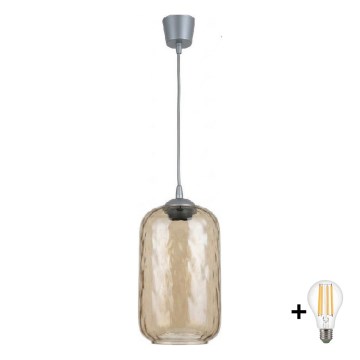 Brilagi - Κρεμαστό φωτιστικό LED με καλώδιο RETRO GLASS 1xE27/60W/230V διάμετρος 14 cm ασημί/καπνιστό καφέ