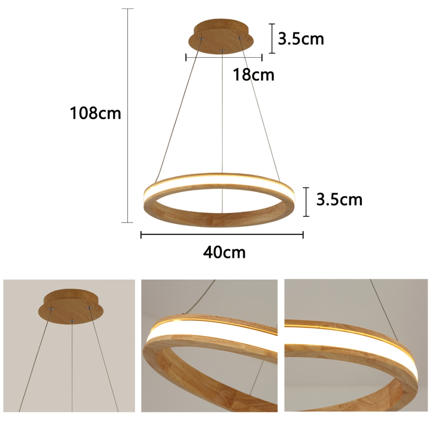 Brilagi - Κρεμαστό φωτιστικό LED με καλώδιο UMEA WOOD LED/30W/230V διάμ. 40 εκ. από ξύλο καουτσούκ
