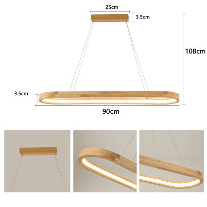 Brilagi - Κρεμαστό φωτιστικό LED με καλώδιο UMEA WOOD LED/40W/230V 90x22 cm, από ξύλο καουτσούκ