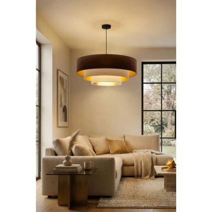 Brilagi - Κρεμαστό φωτιστικό LUNETA με καλώδιο, 3xE27/60W/230V, διάμ. 80 εκ., καφέ/μπεζ/κρεμ
