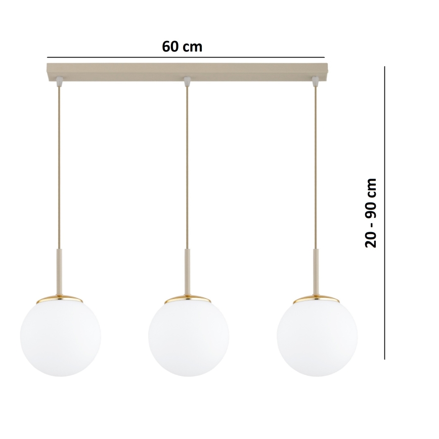 Brilagi - Κρεμαστό φωτιστικό MILO σε καλώδιο 3xE27/60W/230V μπεζ/χρυσό