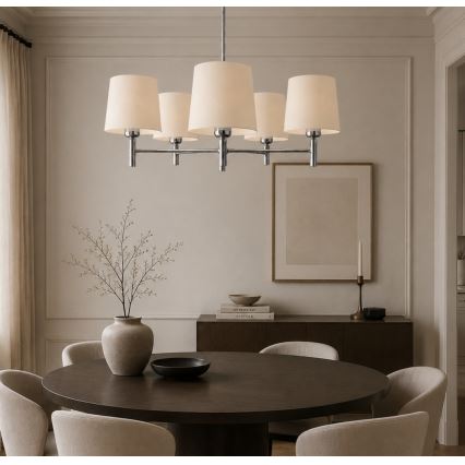 Brilagi - Κρεμαστό φωτιστικό MONTE με ράβδο 5xE27/60W/230V κρεμ/γυαλιστερό χρώμιο