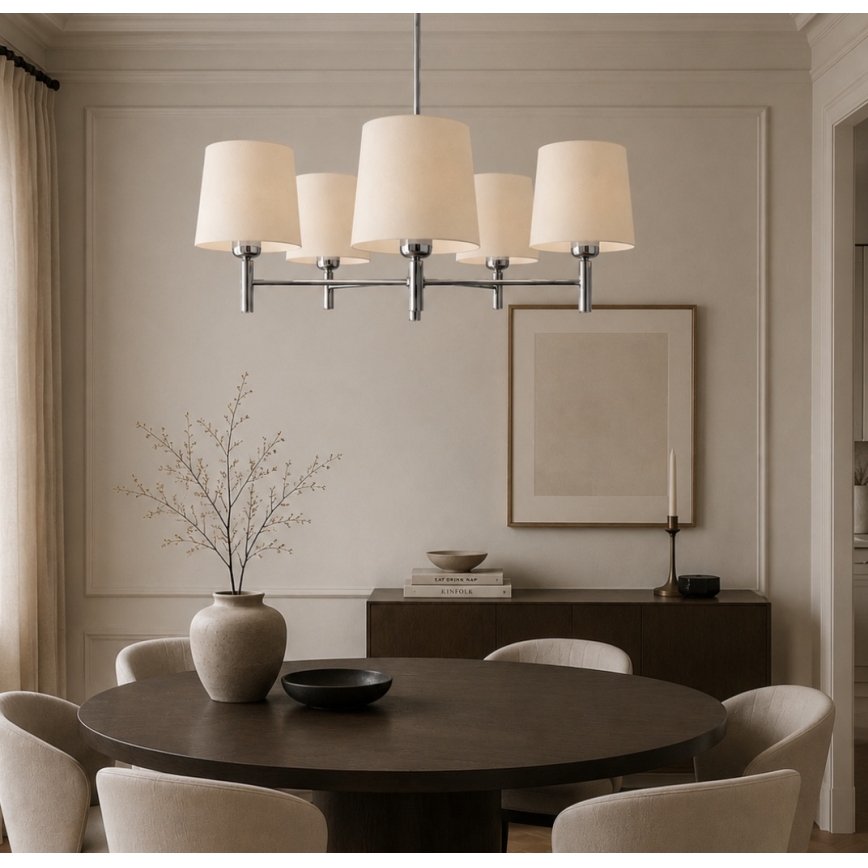 Brilagi - Κρεμαστό φωτιστικό MONTE με ράβδο 5xE27/60W/230V κρεμ/γυαλιστερό χρώμιο
