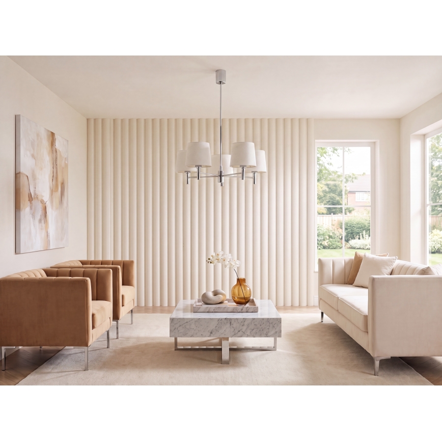 Brilagi - Κρεμαστό φωτιστικό MONTE με ράβδο 5xE27/60W/230V κρεμ/γυαλιστερό χρώμιο