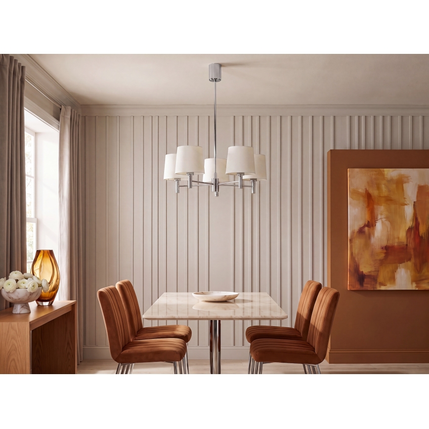 Brilagi - Κρεμαστό φωτιστικό MONTE με ράβδο 5xE27/60W/230V κρεμ/γυαλιστερό χρώμιο