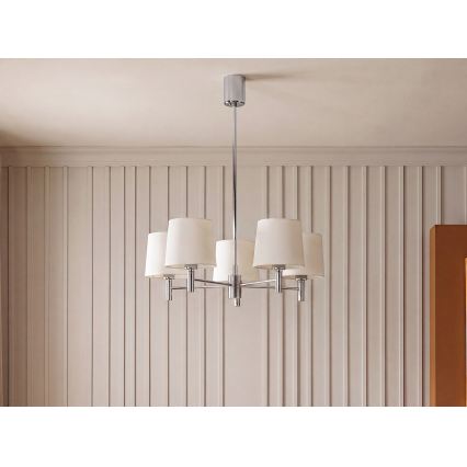 Brilagi - Κρεμαστό φωτιστικό MONTE με ράβδο 5xE27/60W/230V κρεμ/γυαλιστερό χρώμιο