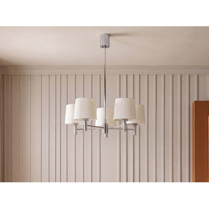 Brilagi - Κρεμαστό φωτιστικό MONTE με ράβδο 5xE27/60W/230V κρεμ/γυαλιστερό χρώμιο