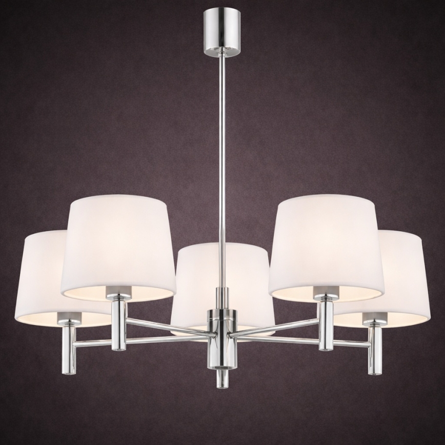Brilagi - Κρεμαστό φωτιστικό MONTE με ράβδο 5xE27/60W/230V κρεμ/γυαλιστερό χρώμιο