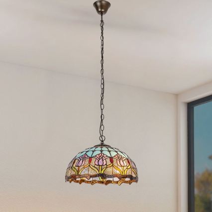 Brilagi - Κρεμαστό φωτιστικό στυλ Tiffany με βιτρώ σε αλυσίδα LORAS 2xE27/60W/230V