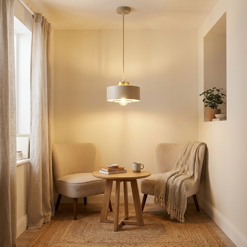 Brilagi - Κρεμαστό φωτιστικό σε καλώδιο SPRING 1xE27/60W/230V Ø 20 cm μπεζ/χρυσό