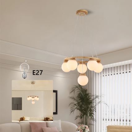 Brilagi - Κρεμαστό φωτιστικό σε καλώδιο VISBY WOOD 6xE27/60W/230V, διάμ. 58 cm, ξύλο