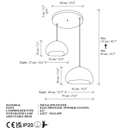 Brilagi - Κρεμαστό φωτιστικό σε καλώδιο WABI SABI 2xE27/40W/230V Ø 70 cm λευκό