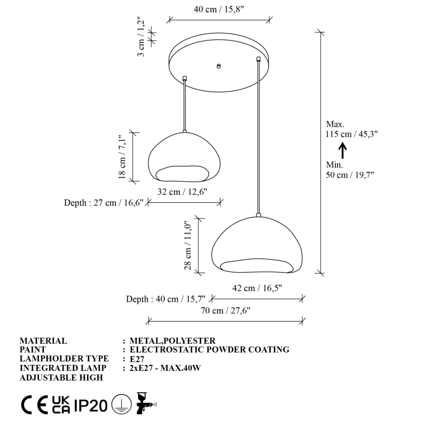Brilagi - Κρεμαστό φωτιστικό σε καλώδιο WABI SABI 2xE27/40W/230V Ø 70 cm λευκό