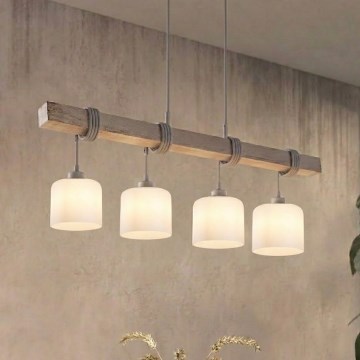Brilagi - Κρεμαστό φωτιστικό σε καλώδιο WOOD GLASS 4xE27/60W/230V πεύκο/γκρι/λευκό