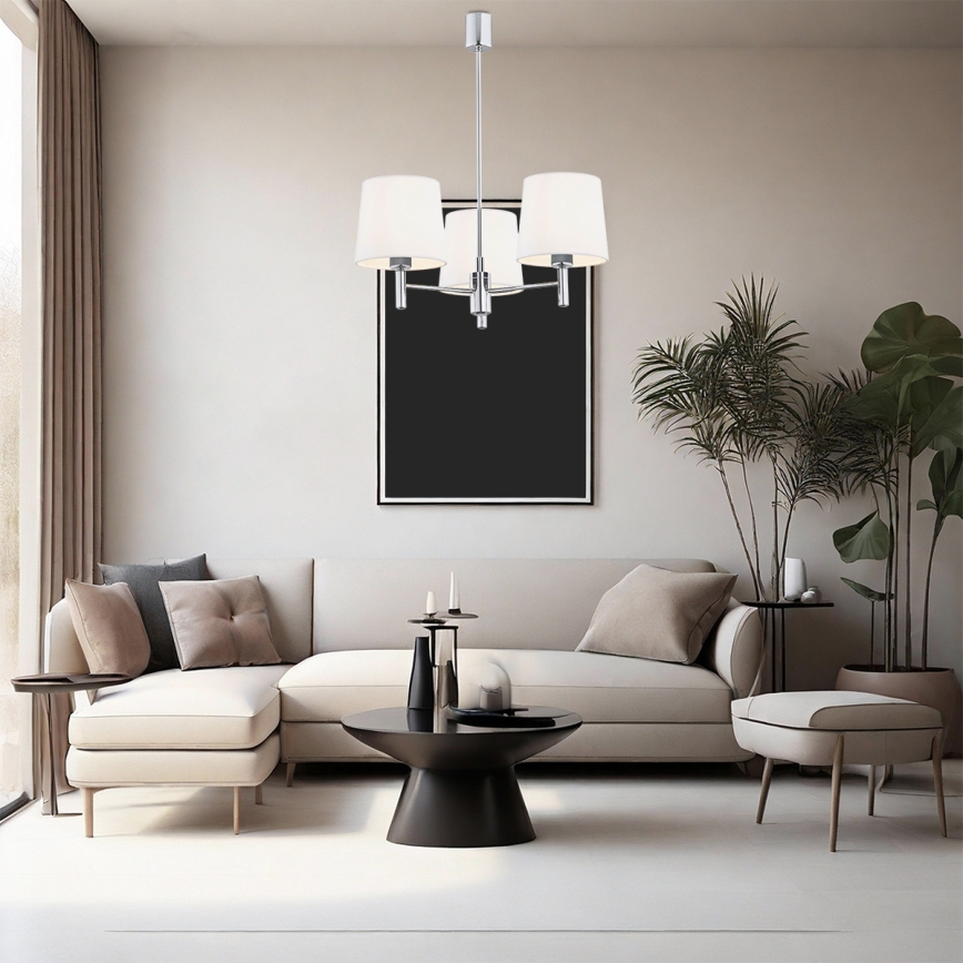Brilagi - Κρεμαστό φωτιστικό σε ράβδο MONTE 3xE27/60W/230V εκρού/γυαλιστερό χρώμιο