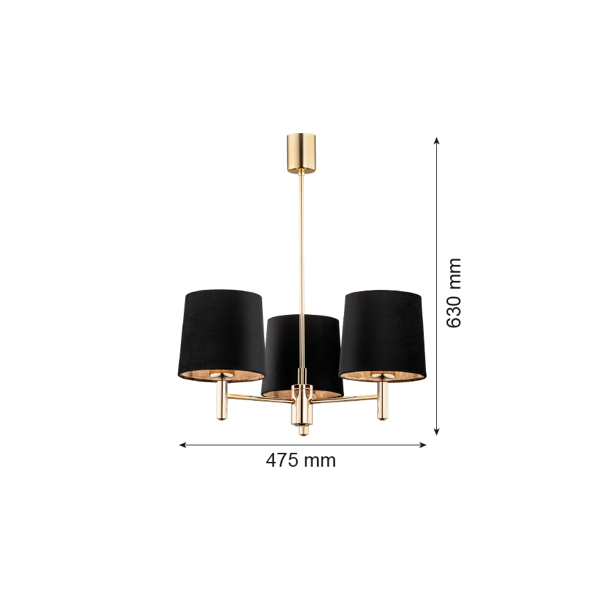 Brilagi - Κρεμαστό φωτιστικό σε ράβδο MONTE 3xE27/60W/230V μαύρο/χρυσό
