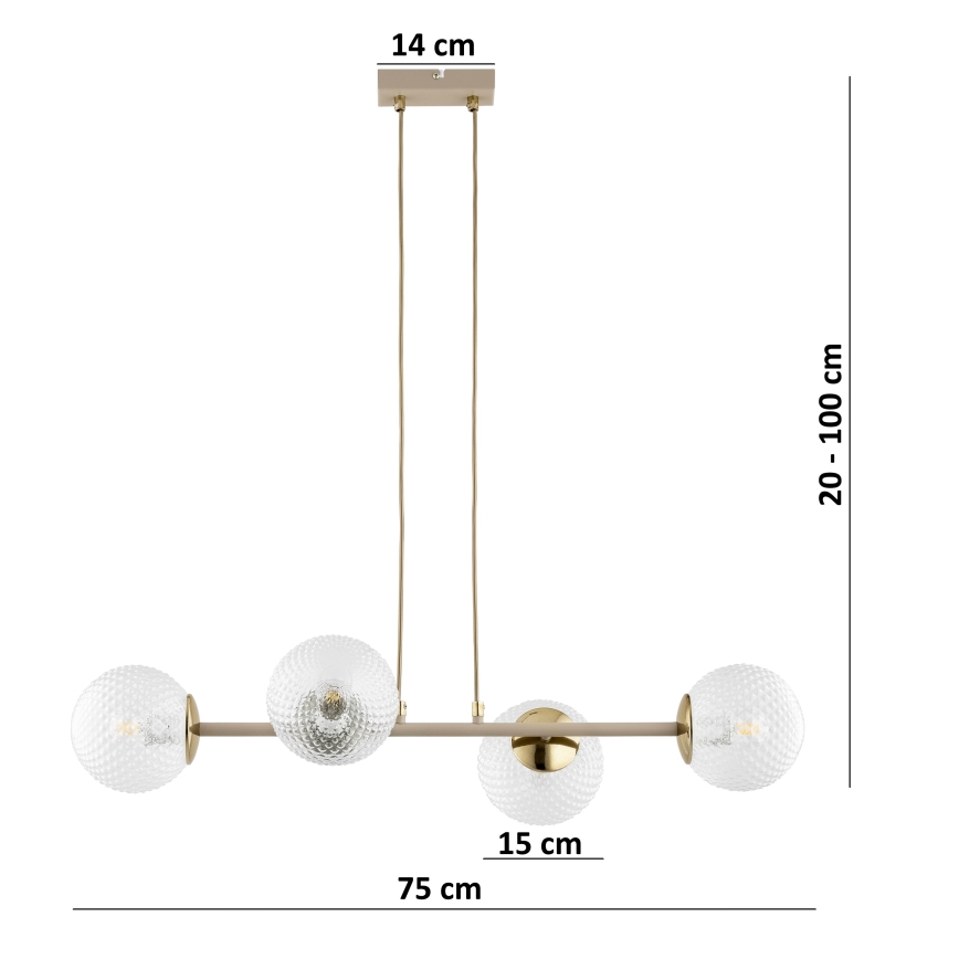 Brilagi - Κρεμαστό φωτιστικό STELLA με καλώδιο 4xE27/60W/230V μπεζ/χρυσό
