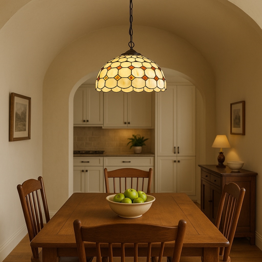 Brilagi - Κρεμαστό φωτιστικό Tiffany από βιτρώ με αλυσίδα DORAN 2xE27/60W/230V