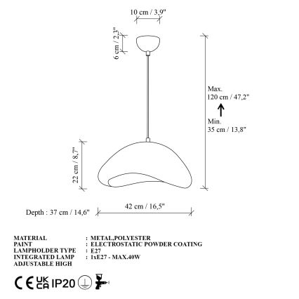 Brilagi - Κρεμαστό φωτιστικό WABI SABI με καλώδιο, 1xE27/40W/230V, διάμ. 42 εκ., λευκό
