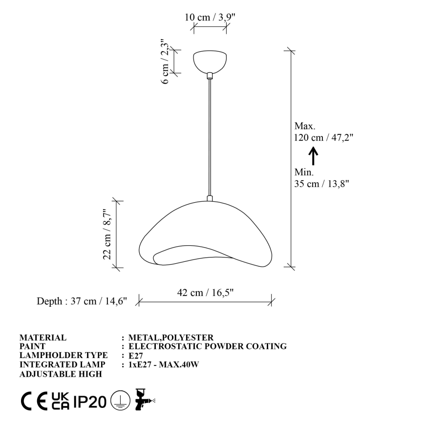 Brilagi - Κρεμαστό φωτιστικό WABI SABI με καλώδιο, 1xE27/40W/230V, διάμ. 42 εκ., λευκό