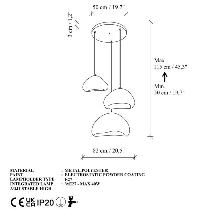 Brilagi - Κρεμαστό φωτιστικό WABI SABI με καλώδιο, 3xE27/40W/230V, Ø 82 cm, λευκό