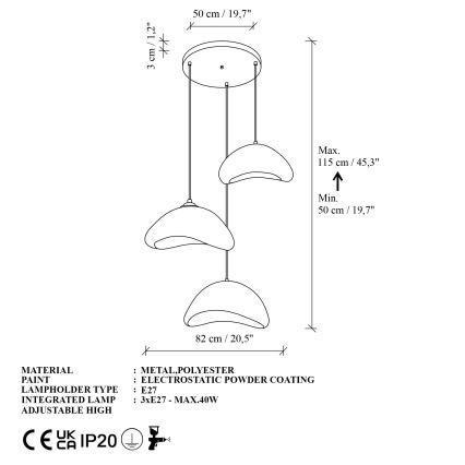 Brilagi - Κρεμαστό φωτιστικό WABI SABI με καλώδιο 3xE27/40W/230V, διάμ. 82 cm, λευκό