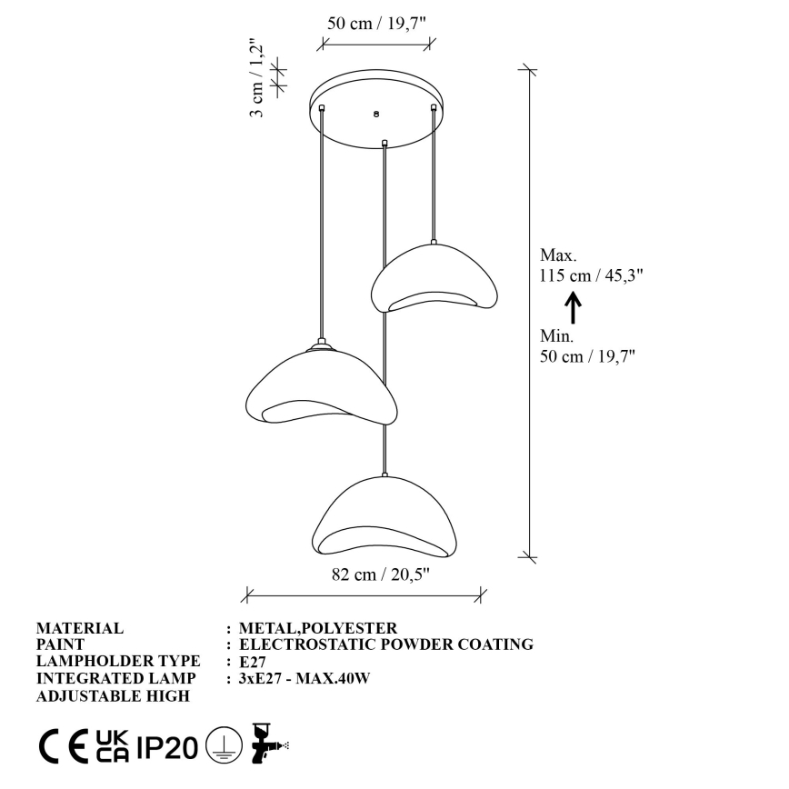 Brilagi - Κρεμαστό φωτιστικό WABI SABI με καλώδιο 3xE27/40W/230V, διάμ. 82 cm, λευκό